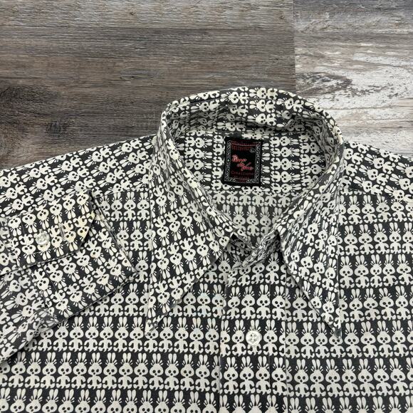 Vintage 70s Dino‎ Divino Creazzione AOP Bunny Patterned Gray Mens L Disco Shirt - Picture 1 of 9